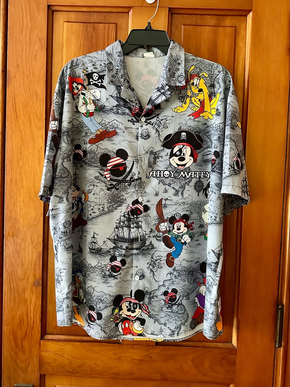 Mickey and Friends Pirate-themed Women’s Hawaiian button-up shirt.